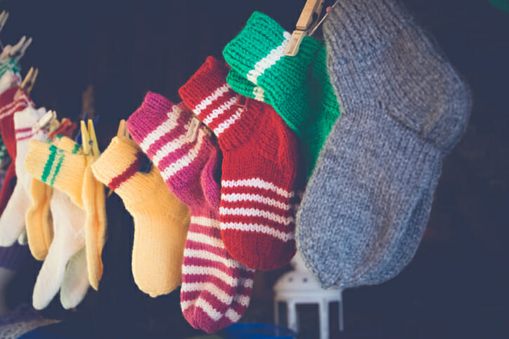 Socks hanging from a clothesline