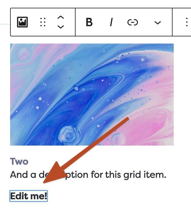 Edit a grid card link text by clicking into it.