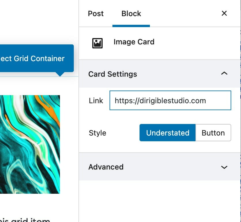 The Grid Card sidebar.