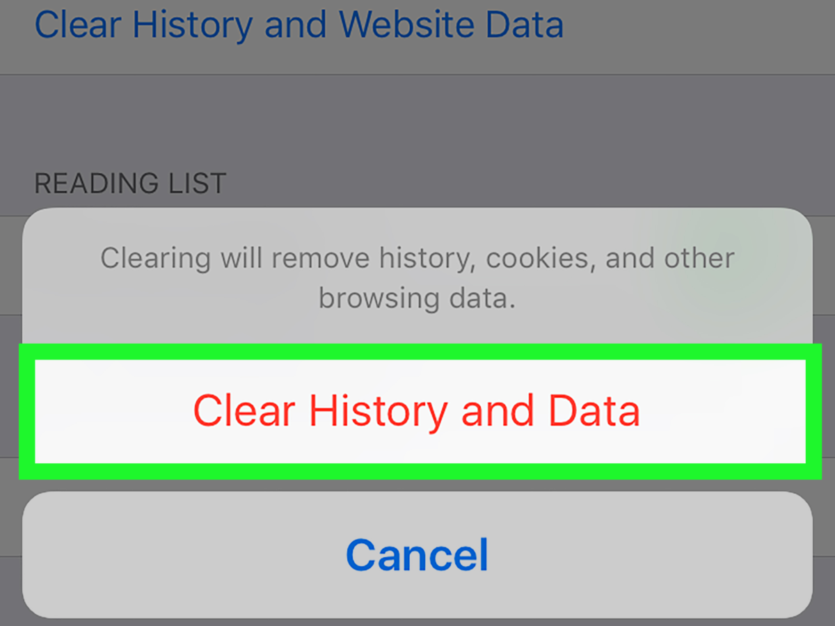 Clear History and Data Button for iOS