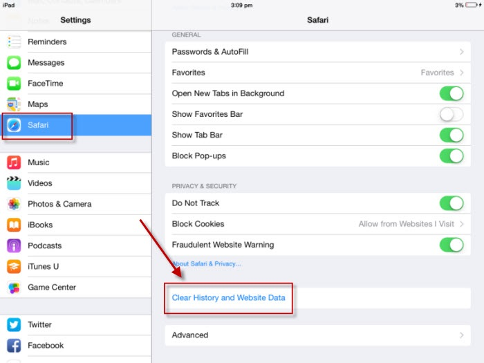 Clear History and Website Data Button for iOS