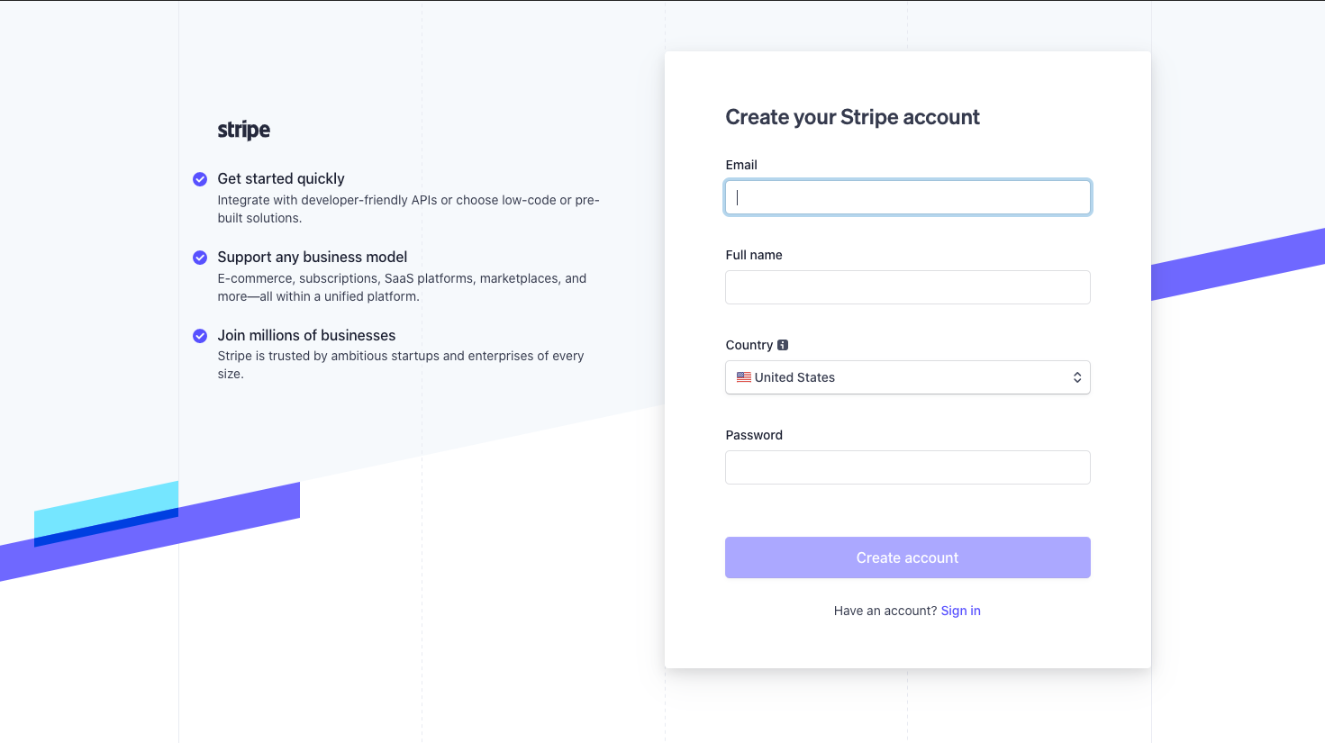 Stripe Signup Page
