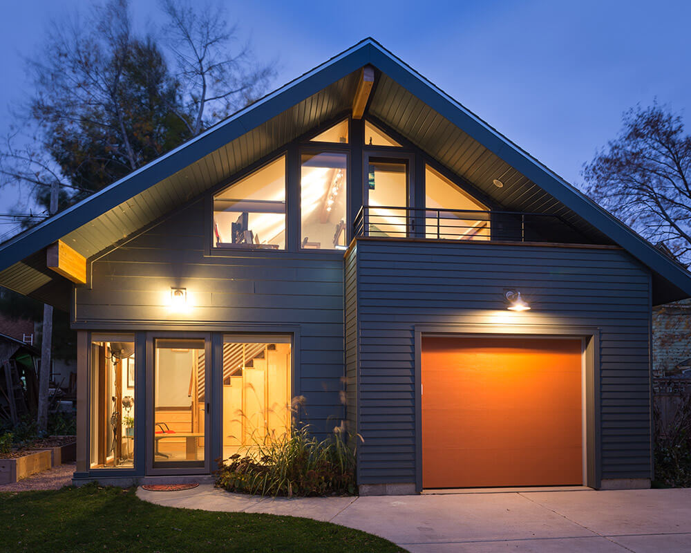 Custom designed and custom built new construction garage and workshop by TDS Custom Construction in Madison, WI, which serves as a studio, office, and meditation room.