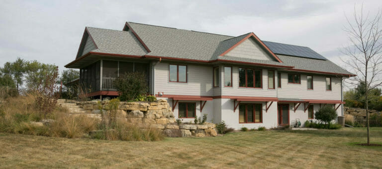High performance home newly constructed by TDS Custom Construction with a 5.4KW Photovoltaic solar system, passive solar orientation, double exterior walls and super thick levels of insulation.