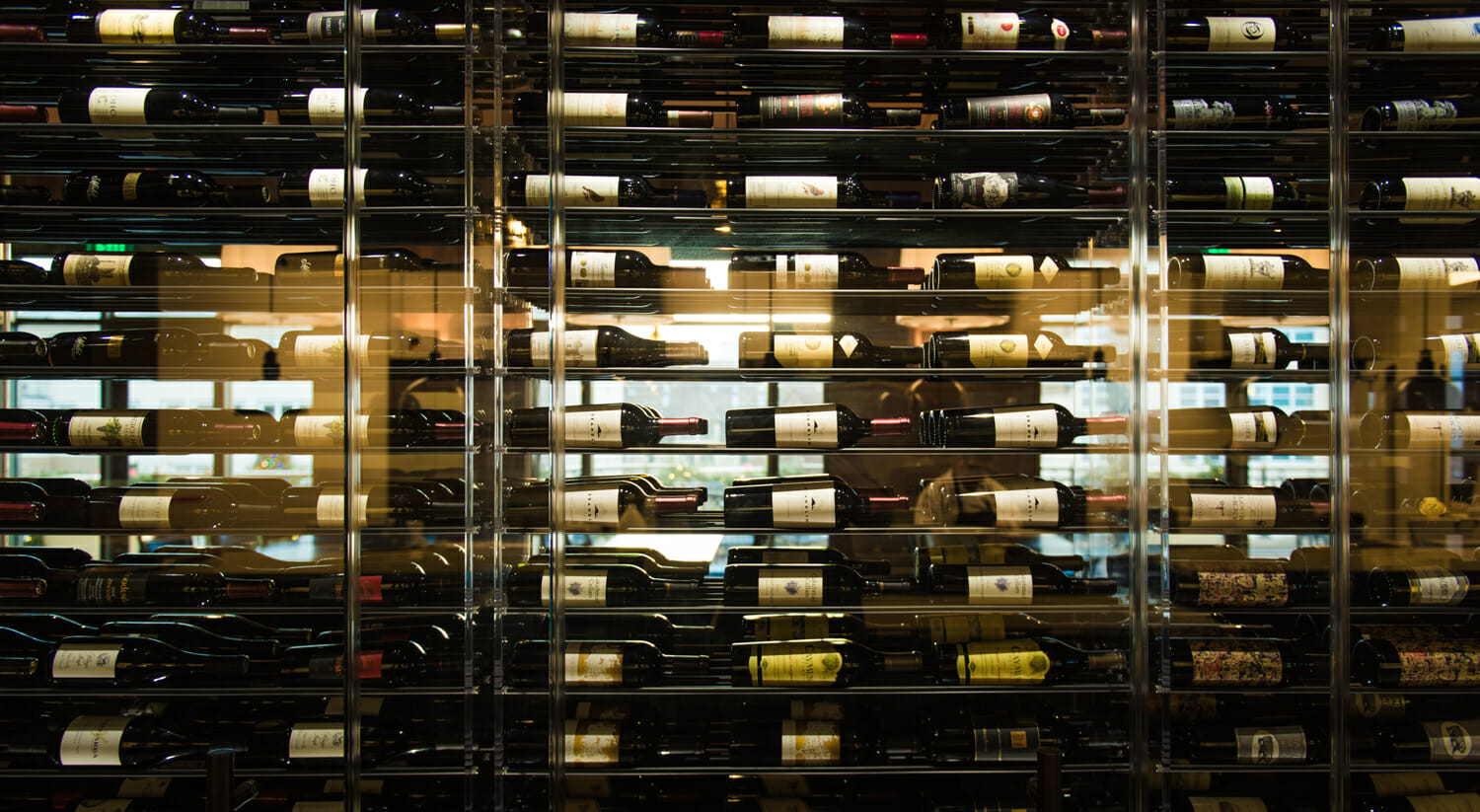 Wall of wine bottles